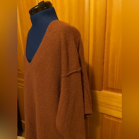Free‎ People V Neck Tunic Sweater Top Relaxed Fit Oversized Brown Pullover - Picture 4 of 10